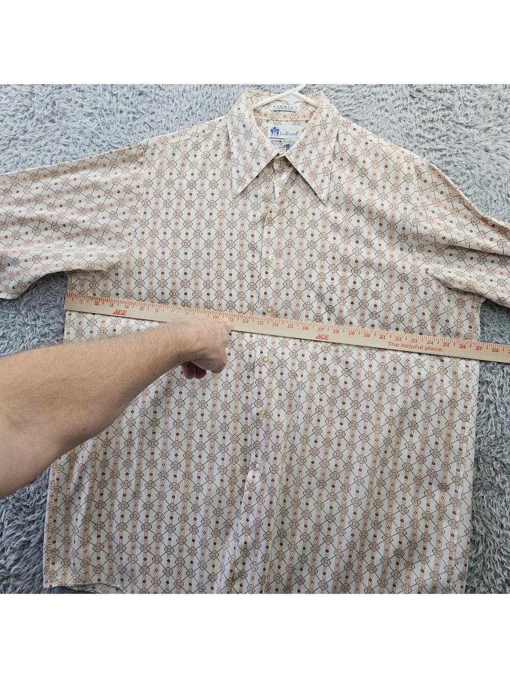70's Vintage Shirt 17-36 Julliard Orange All Over Print Geometric w/Collar Stays - Picture 10 of 15